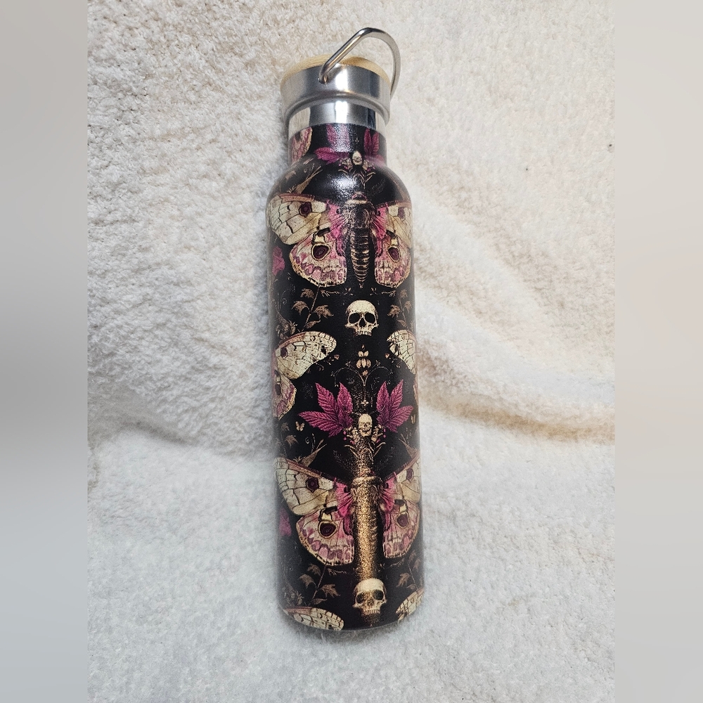 Skull and Moth Patterned Stainless Tumbler